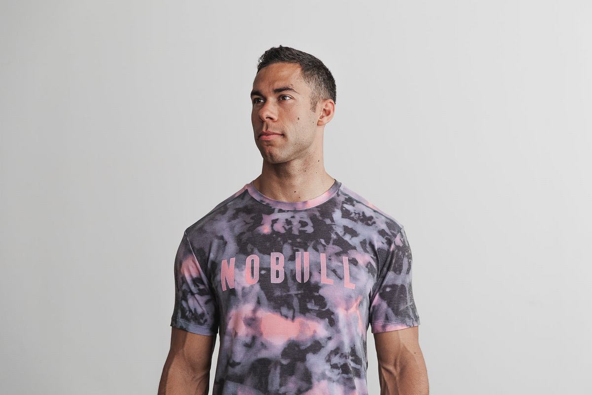 Nobull Tie-Dye Men's T Shirts Pink Black | Australia (JR3807)